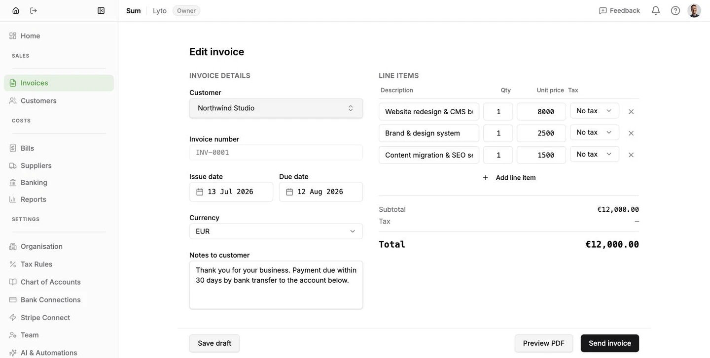 Sum — an invoice built from the same customer record